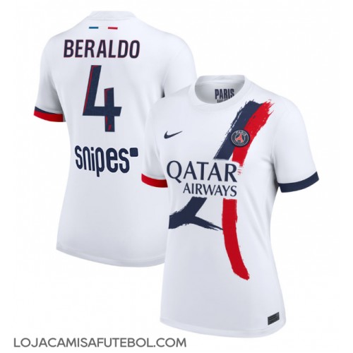 Camisa de Futebol Paris Saint-Germain Lucas Beraldo #4 Equipamento Secundário Mulheres 2025-26 Manga Curta
